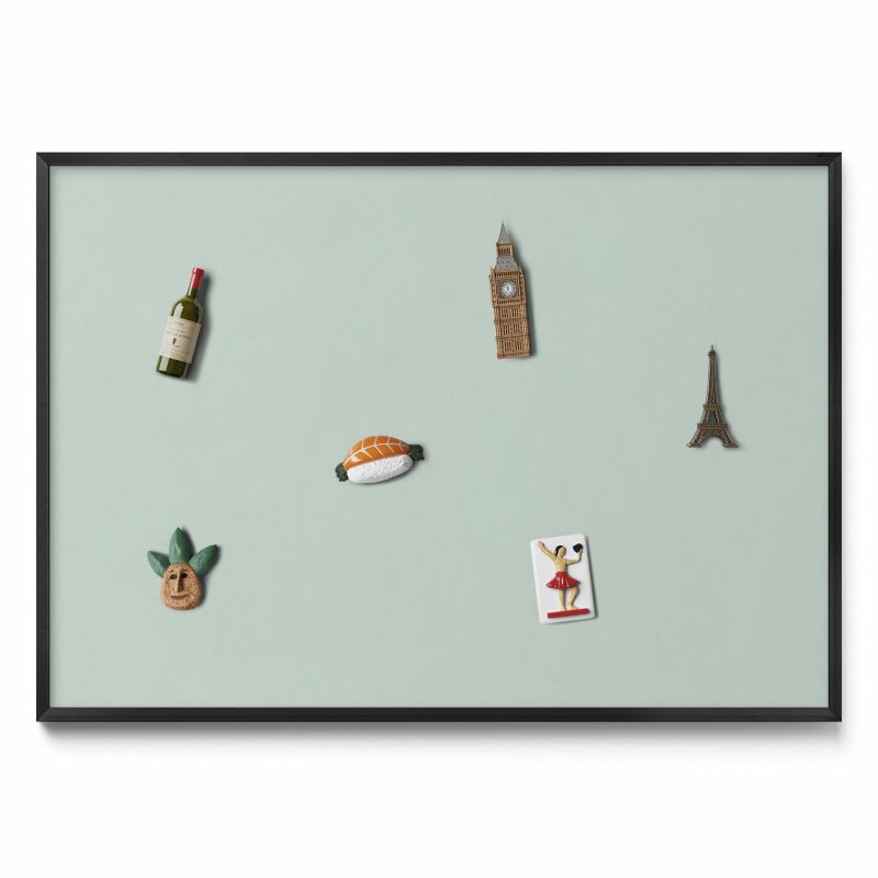 Tablica na magnesy z podróży Tulup 100x70 cm Kolor seledynowy w czarnej ramie 1 szt.