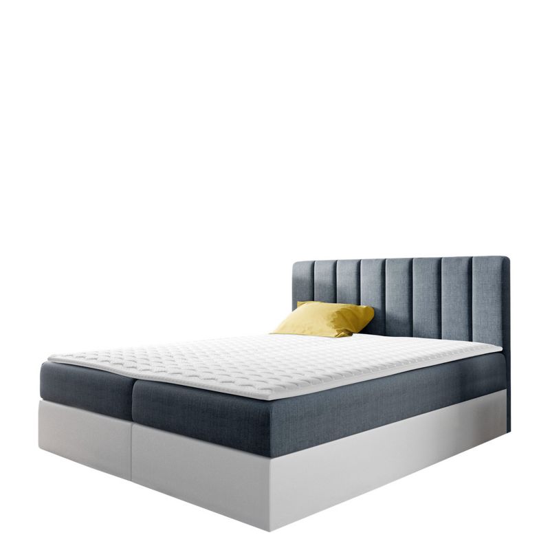 Łóżko kontynentalne MIRJAN 24 Vigo 160x200 + topper szary + biała ekoskóra 1 szt.