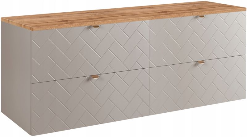 Szafka pod umywalkę Furnidea 160 cm czarna wisząca z blatem dąb wotan frezowane szuflady Trend 1 szt.