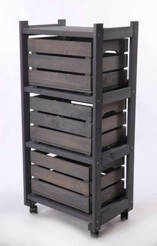 Regał drewniany na kółkach MODO24 eko 3 skrzynki kolor szary 1 szt.