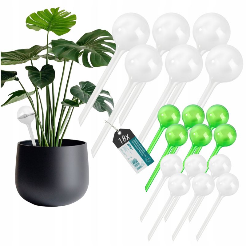 Nawadniacz, Sillar, zestaw kul nawadniających, do podlewania roślin, rozmiar M, L, 6x 250ml, 12x 70ml, białe/ zielone, 18szt