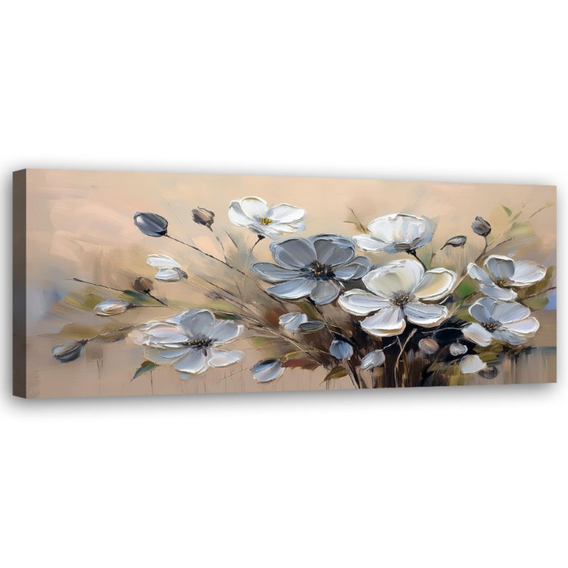 Obraz do salonu sypialni Feeby Szare Kwiaty Bukiet Panorama 150x50 cm 1 szt