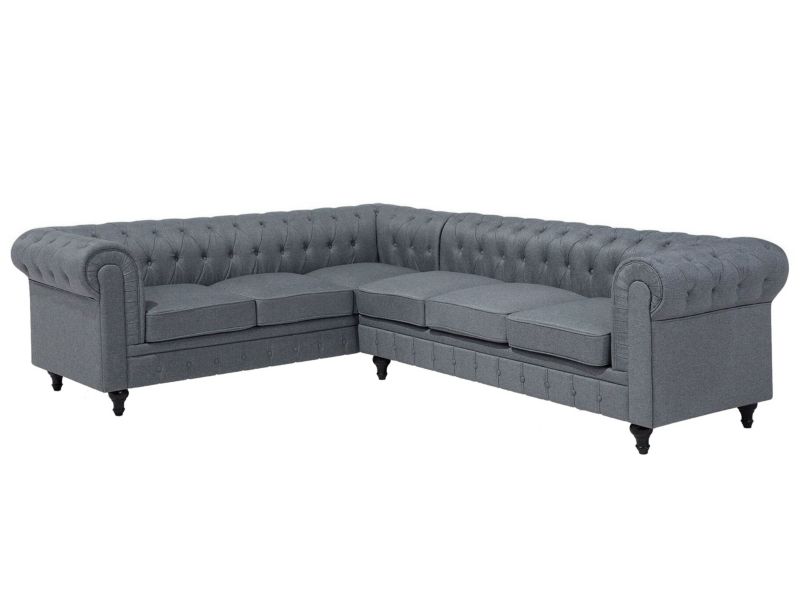 Sofa narożna prawostronna Chesterfield Szary Tkanina Prawostronny 1 szt.