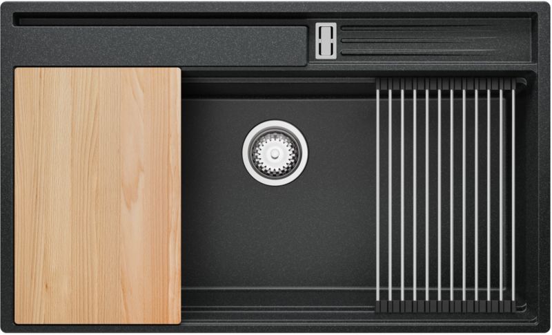 Zlewozmywak Oslo Pocket PRIMAGRAN Nablatowy 88x53cm do szafki od 90cm, Grafitowy + Syfon + Akcesoria, S457, 1 szt.