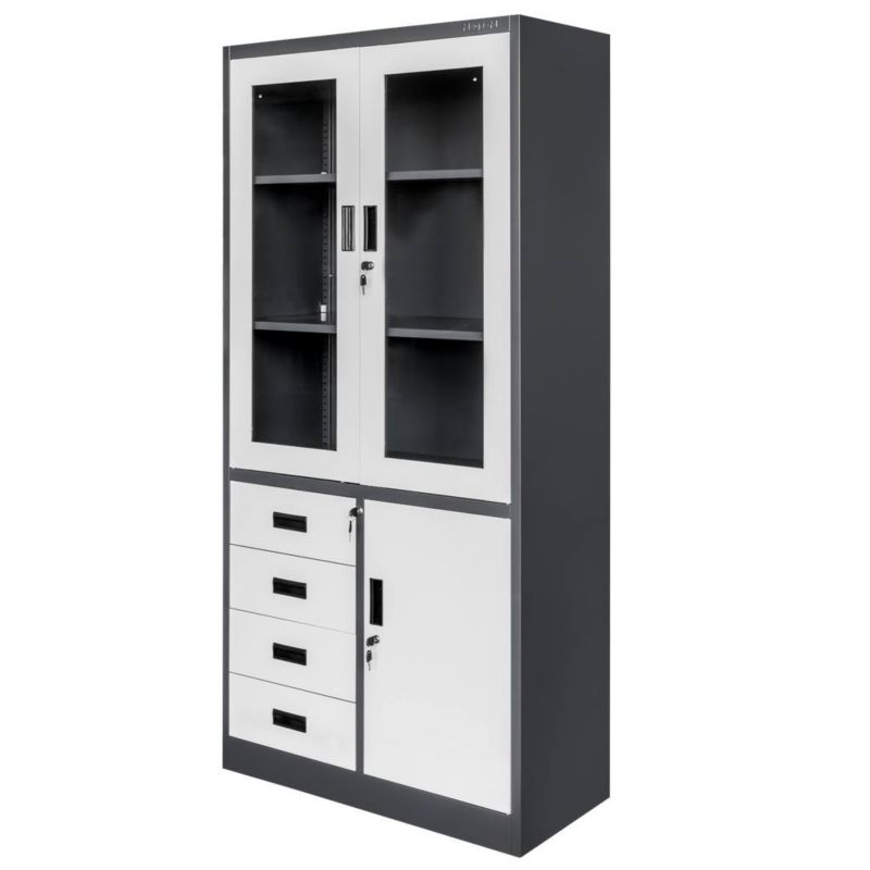 Szafa Mega-M WENUS W-11 biurowa metalowa na akta przeszklona z szufladami 90x40x185 cm skręcana grafit 1szt.