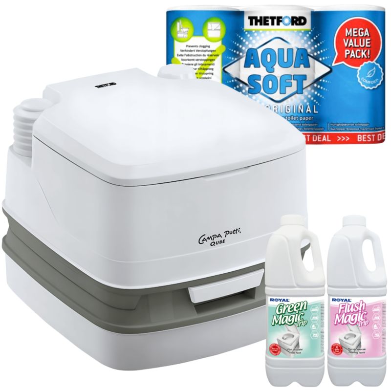 Toaleta turystyczna MT 12L Thetford + Green Magic Trip, Flush Magic Trip i papier toaletowy 6 rolek 1szt.