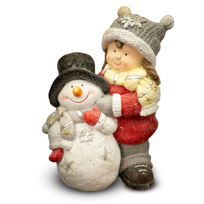 Figurka dekoracyjna dziewczynka z bałwankiem, Solis Decor by Aleksandra Sobota, 44 cm, 1 szt.