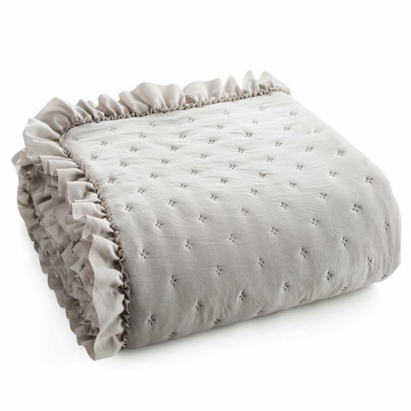 Narzuta LIBI3 Eurofirany 220x240 cm beżowa z falbaną dekoracyjna na łóżko 1 szt.