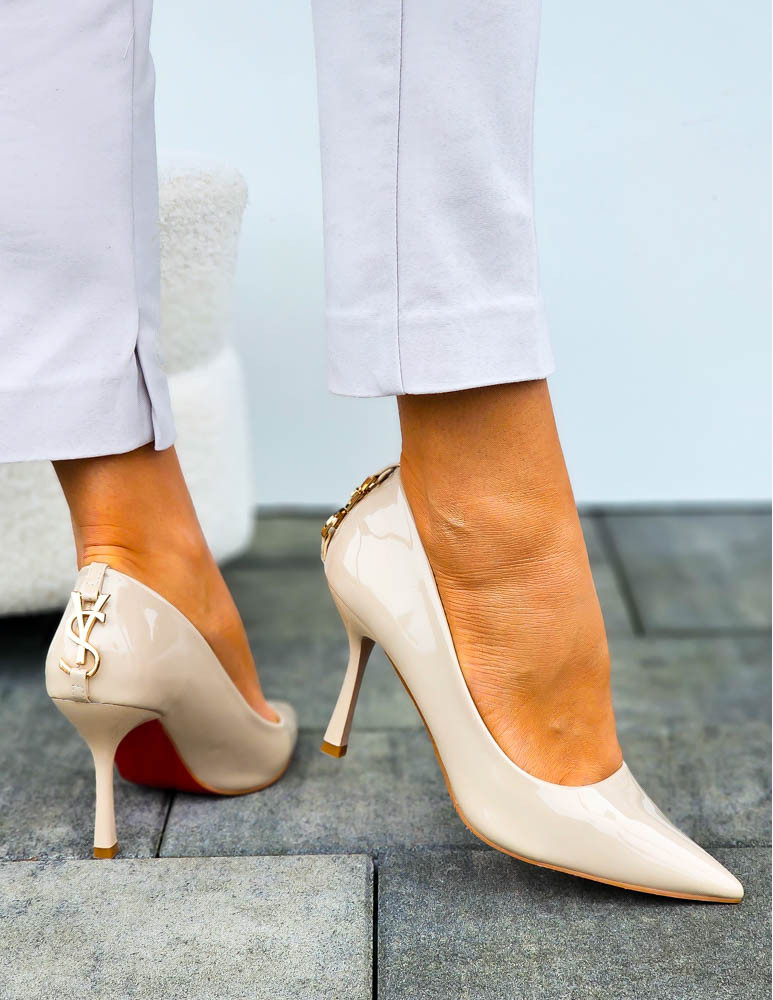 Eleganckie Beżowe Lakierowane Szpilki Czólenka Yes Saint