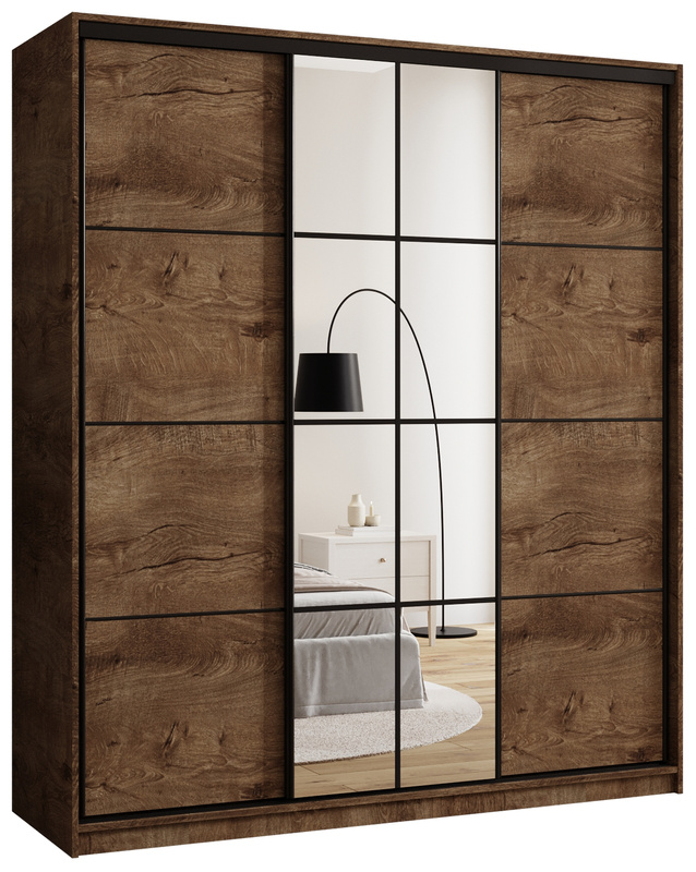 Szafa przesuwna 180 cm z lustrem i półkami EDGE dąb lefkas