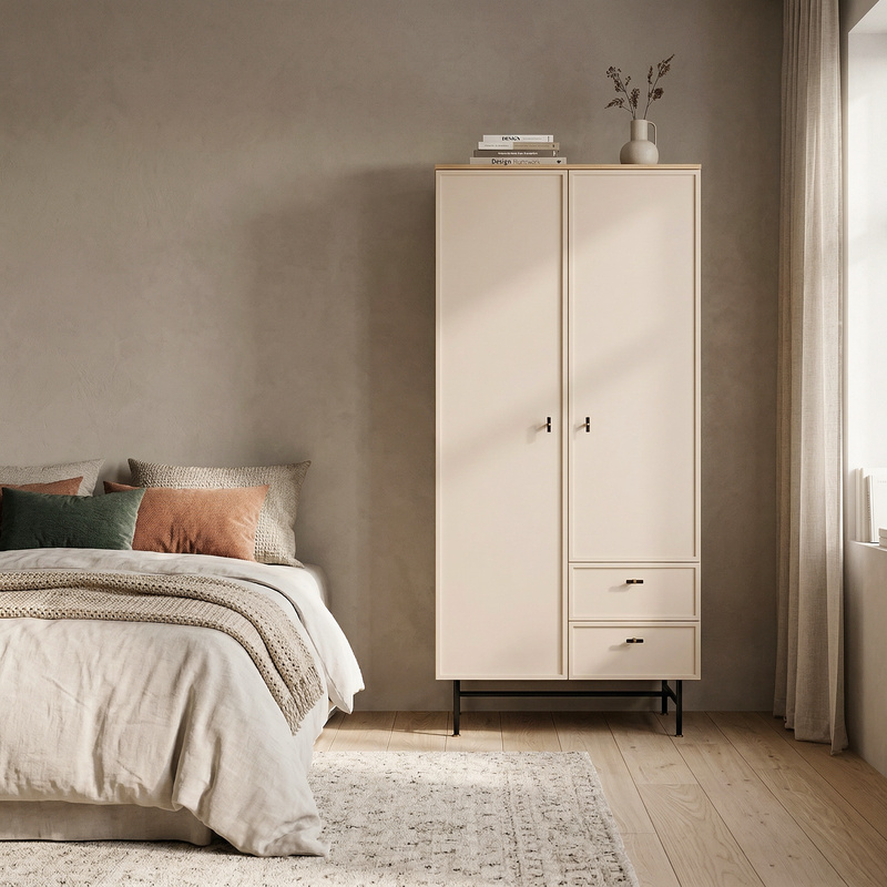 Szafa 90 cm do sypialni na nóżkach dwudrzwiowa EVORIA