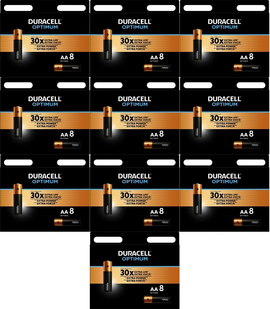 10x Bateria alkaliczna Duracell Optimum, AA, 8 sztuk