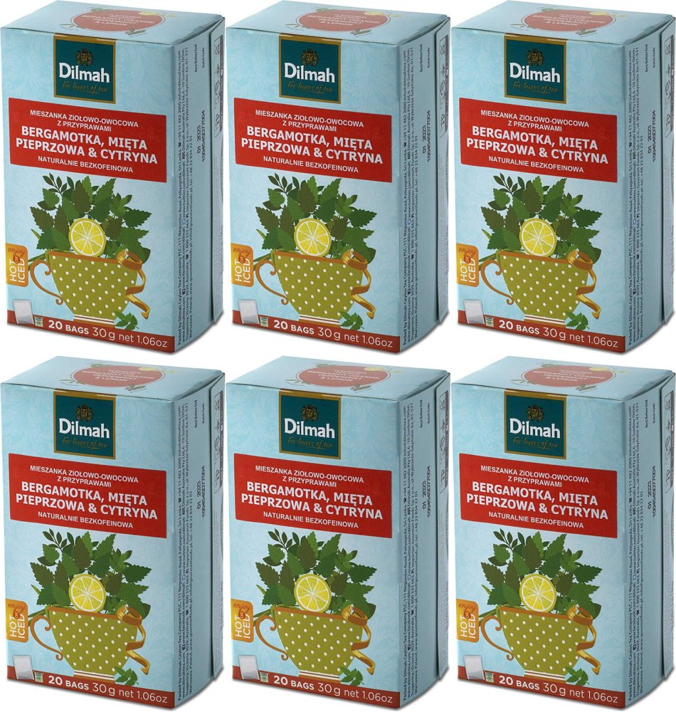 6x Herbata ziołowo- owocowa Dilmah, bergamotka/ mięta pieprzowa/ cytryna, 20 sztuk x 1.5g