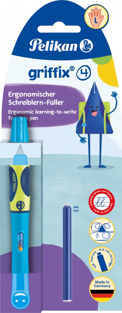 Pióro wieczne do nauki pisania Pelikan Griffix Neon Fresh Blue, dla leworęcznych + nabój