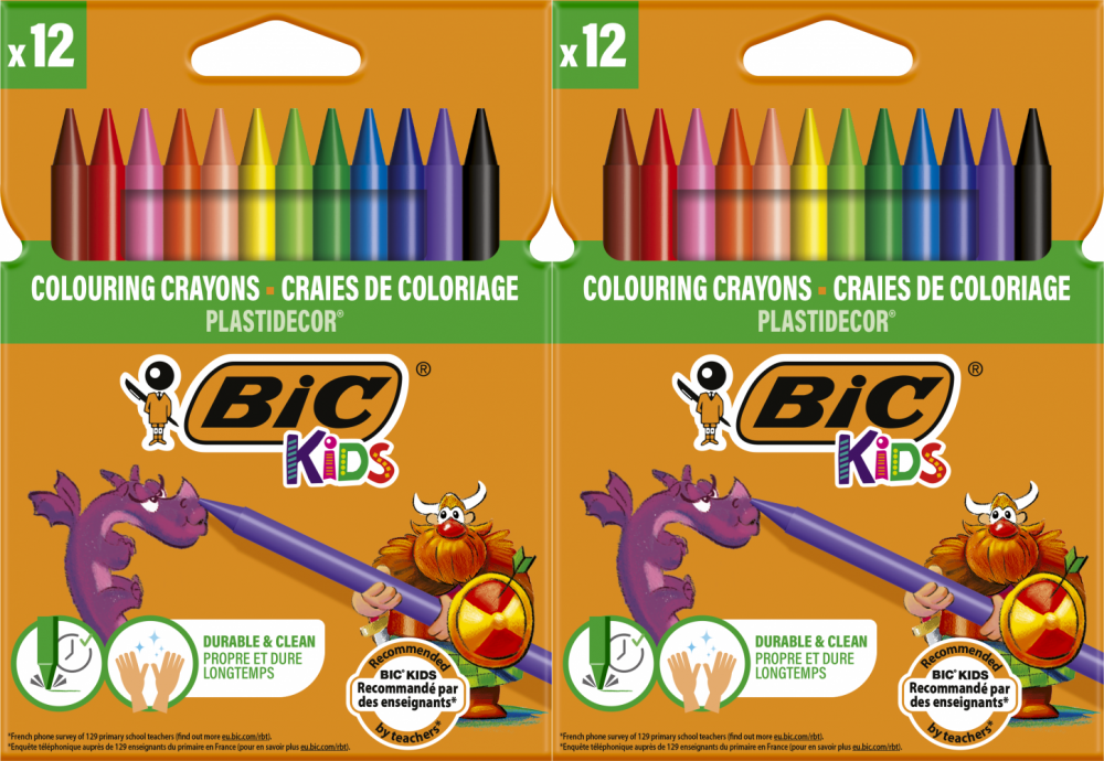 2x Kredki świecowe BIC Kids Plastidecor, 12 sztuk, mix kolorów