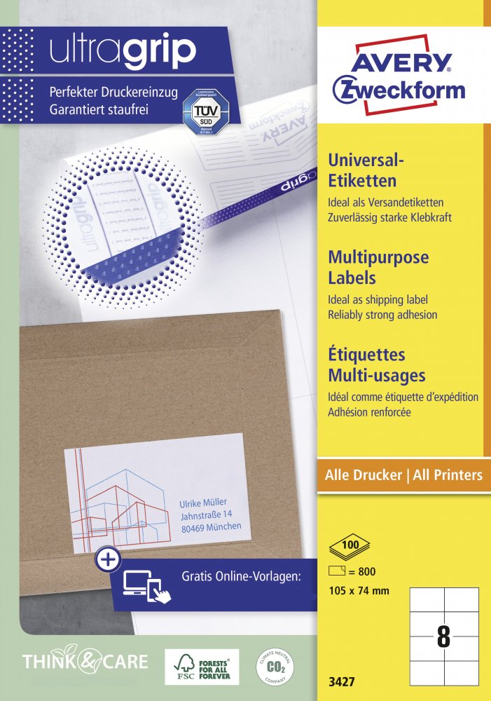 Etykiety samoprzylepne Avery Zweckform, 105x74mm, 100 arkuszy, biały