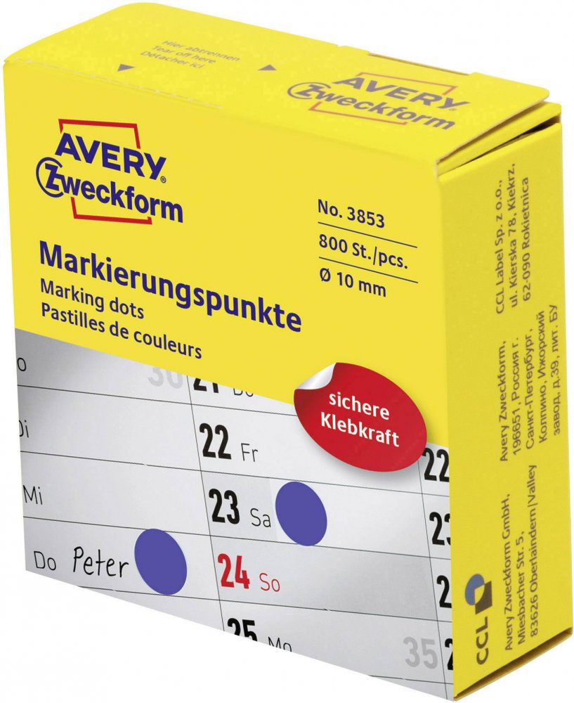 Etykiety Avery Zweckform, okrągłe, średnica 10mm, 800 sztuk, niebieski