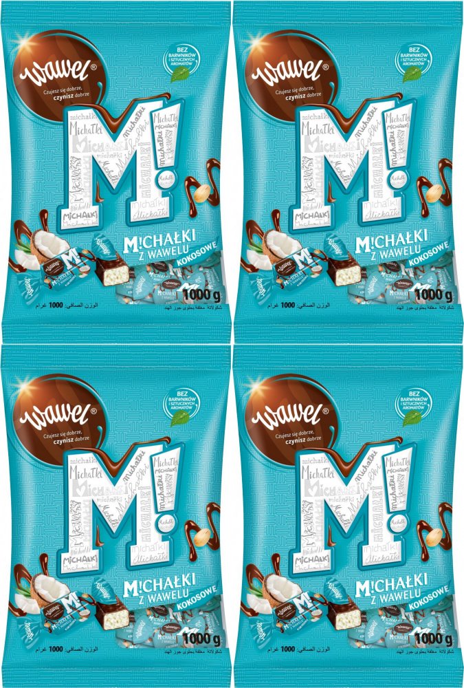4x Cukierki Michałki Wawel, kokosowy w deserowej czekoladzie, 1kg