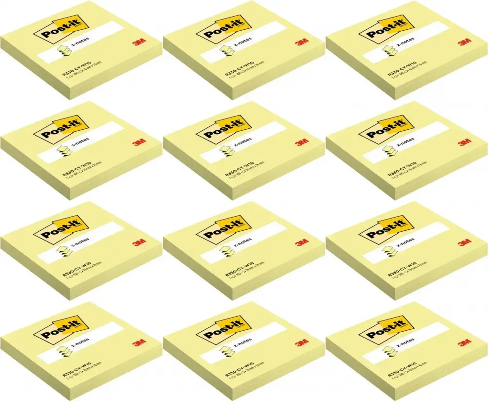 12x Karteczki samoprzylepne Post-it Z-Notes, 76x76mm,100 karteczek, kanarkowy żółty