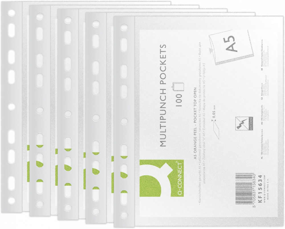 5x koszulki groszkowe Q-Connect, A5, 50μm, 100 sztuk, transparentny
