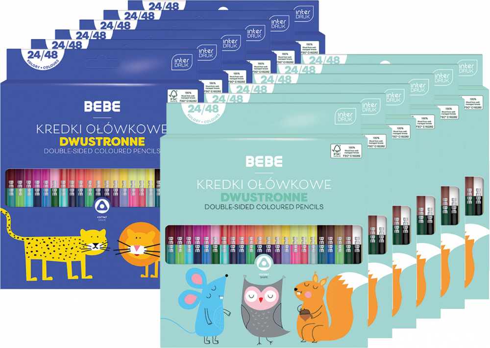 12x Kredki ołówkowe Interdruk BEBE kids, dwustronne, 24 sztuki/48 kolorów