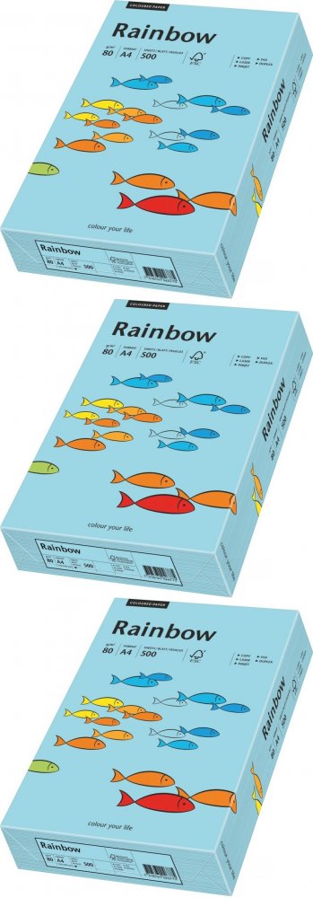 3x Papier kolorowy Rainbow, A4, 80g/m2, 500 arkuszy, błękitny (R84)