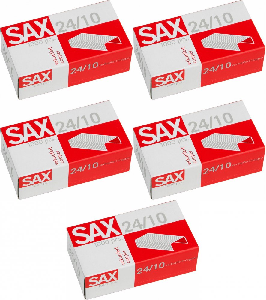 5x Zszywki miedziane Sax, 24/10, 1000 sztuk, miedziany