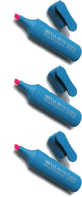 3x Zakreślacz wykrywalny Prohaccp P0556, obudowa niebieska, wkład różowy