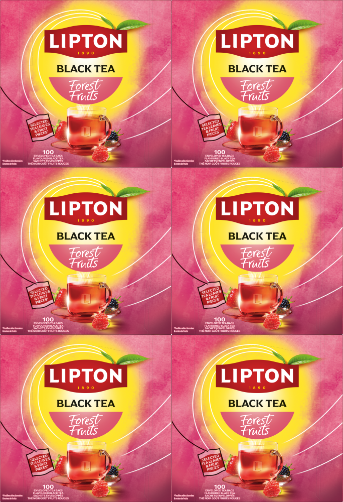 6x Herbata czarna aromatyzowana w kopertach Lipton Classic Forest Fruits, owoce leśne, 100 sztuk x 1.6g