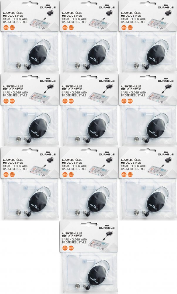 10x Etui na 1 kartę identyfikacyjną Durable, z mechanizmem ściągającym, 54x87mm, czarny