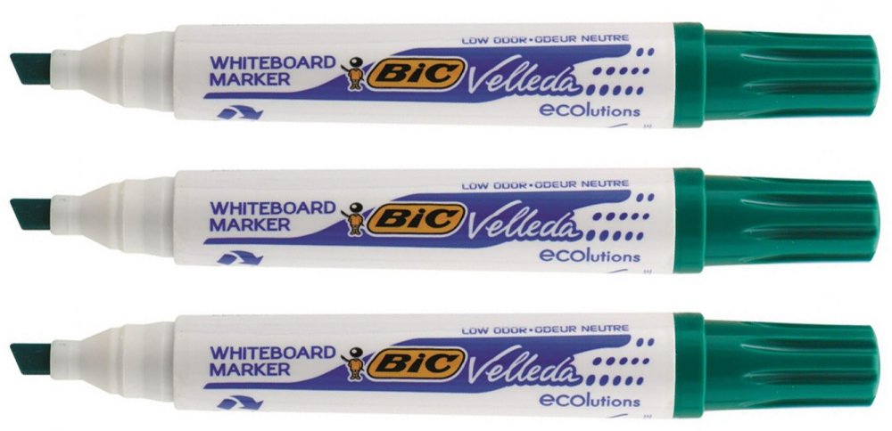 3x marker suchościeralny Bic, Velleda, ścięta, zielony