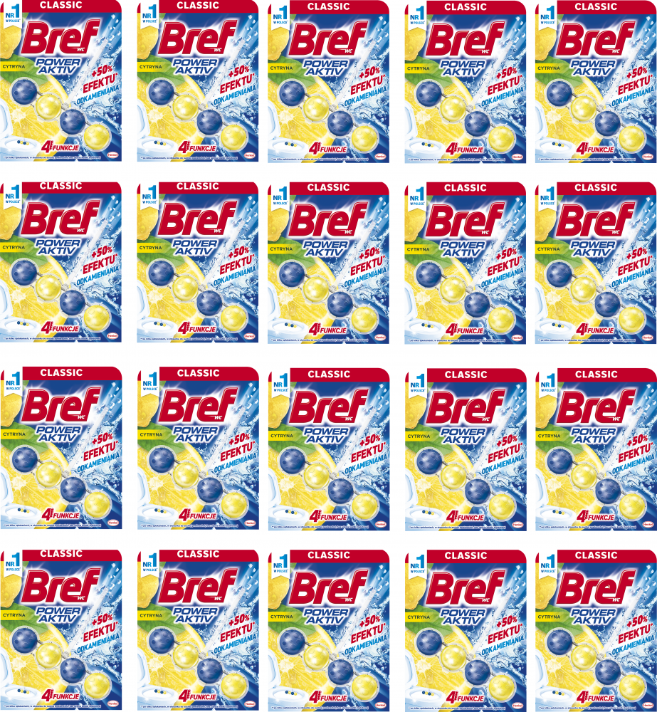 20x Zawieszka (kulki) do WC Bref, Power Activ, lemon, 50g
