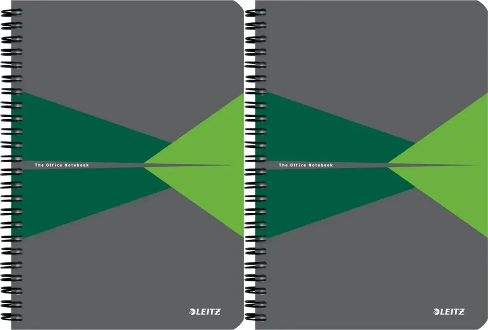 2x Kołonotatnik Leitz Office, A5, w kratkę, 90 kartek, okładka PP, szaro-zielony