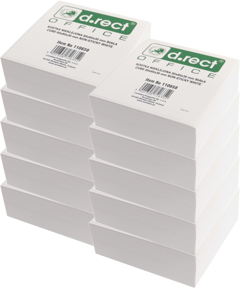 10x Karteczki do notatek D.Rect, nieklejone, 85x85x30mm, biały