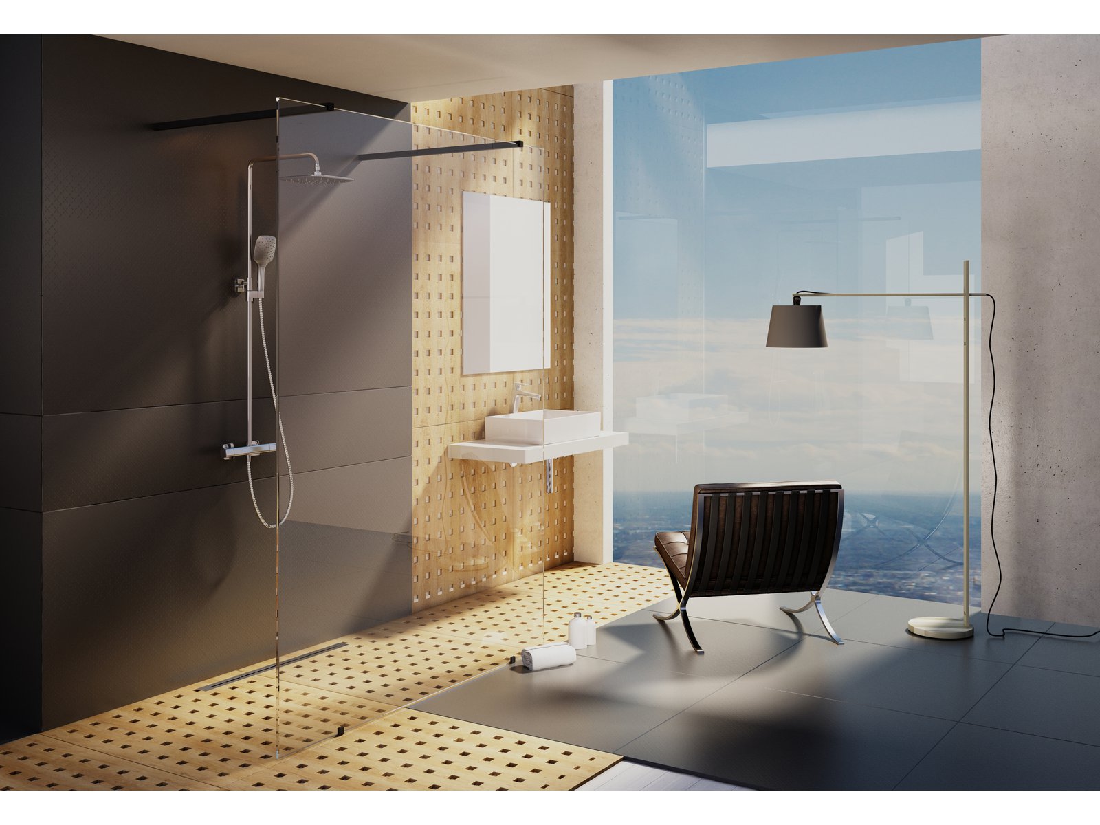 Ravak Walk in Free ścianka prysznicowa 130 cm czarny mat/szkło przezroczyste GW9FJ030SZ1