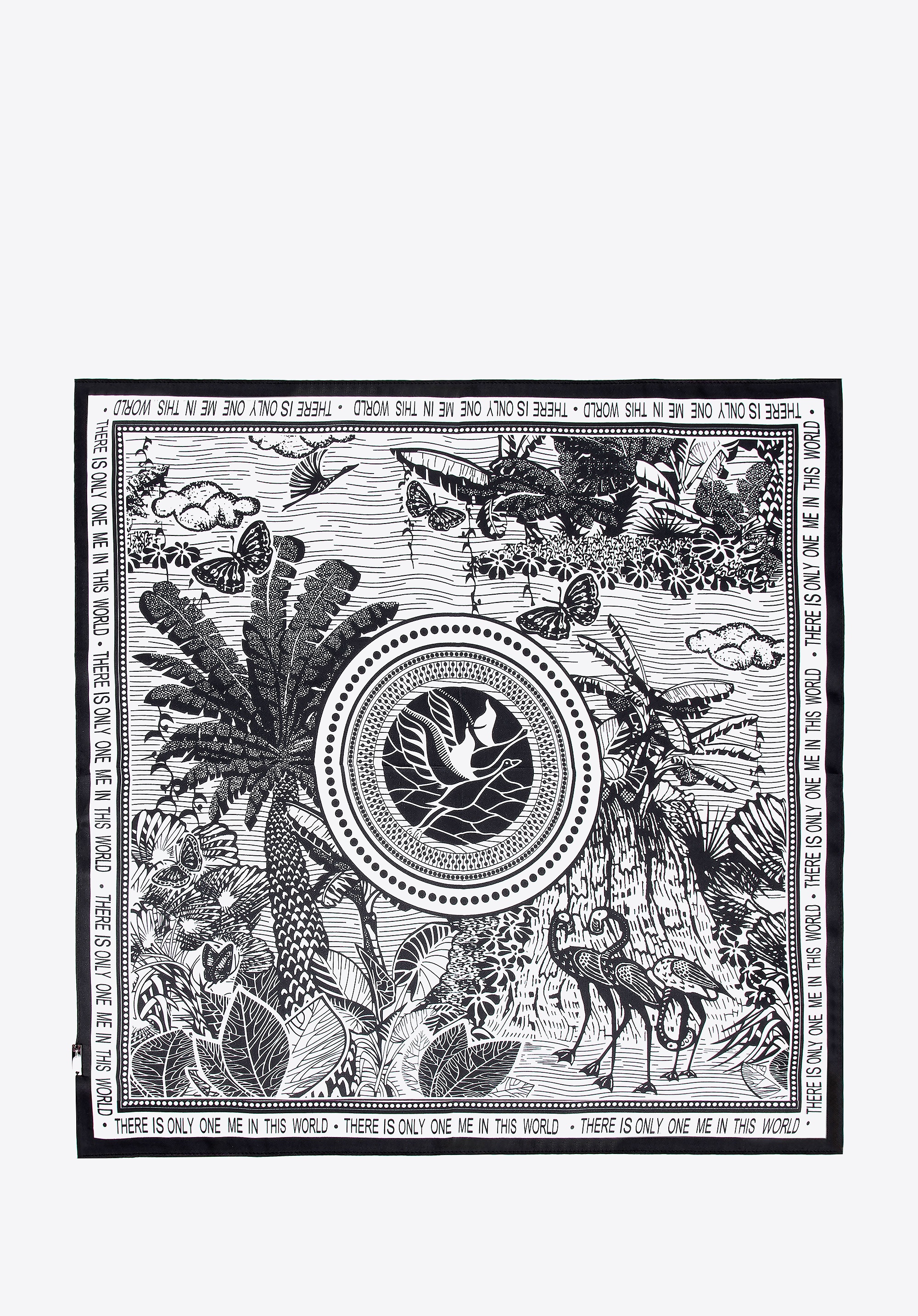 Damska apaszka z jedwabiu z ilustracyjnym motywem natury biało - czarna