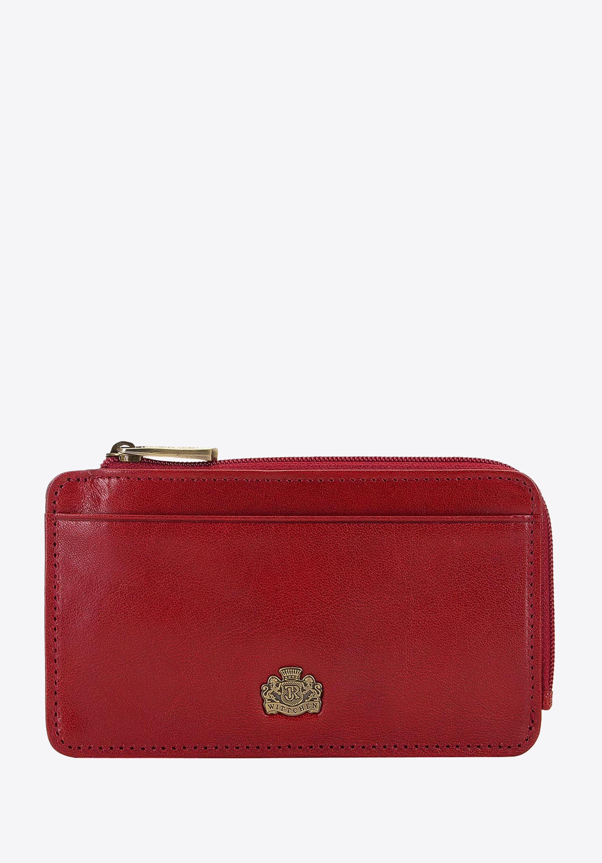 Etui na karty skórzane z herebm z zapięciem czerwone