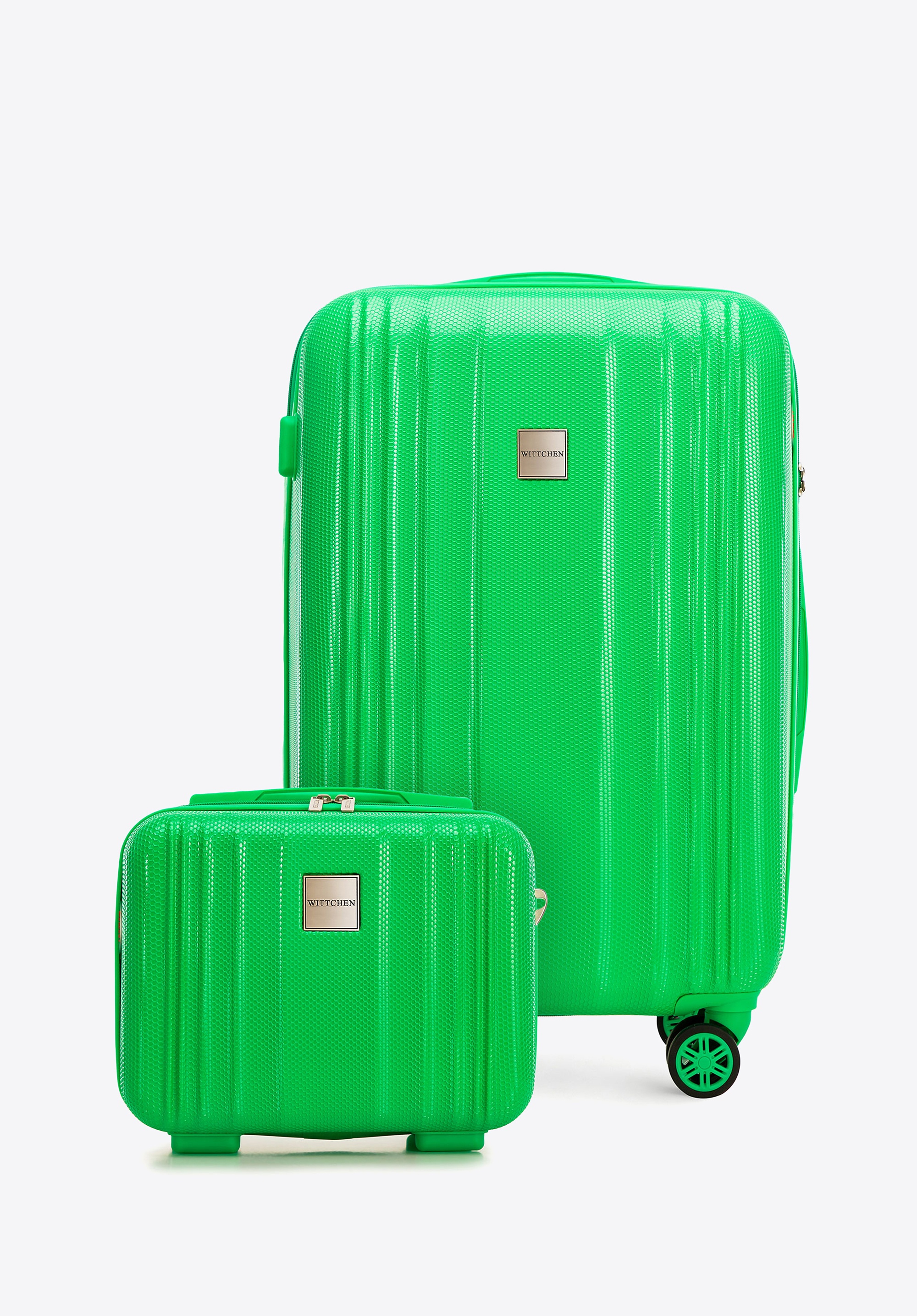 Średnia walizka i kosmetyczka z polikarbonu tłoczone zielone
