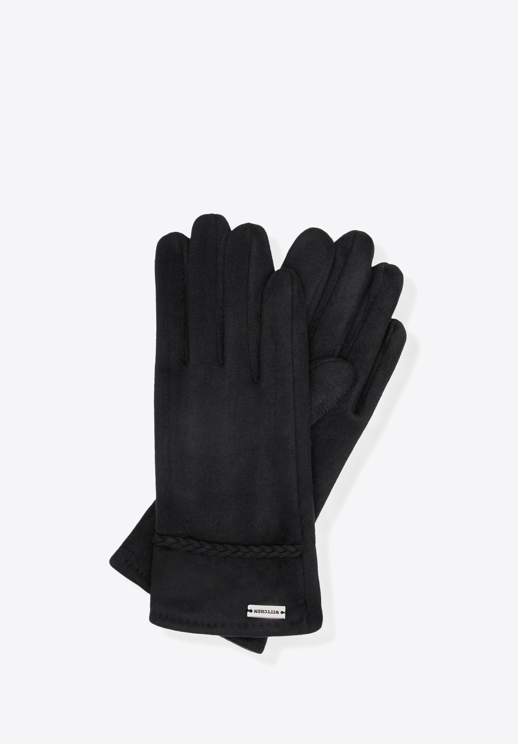 Damskie rękawiczki z ozdobnym rzemykiem czarne