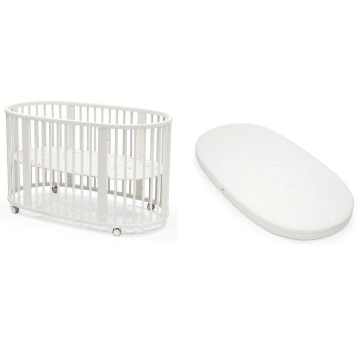 Stokke Sleepi Bed + Mattress + Fitted Sheet - łóżeczko z materacem i prześcieradłem-White-Lavender
