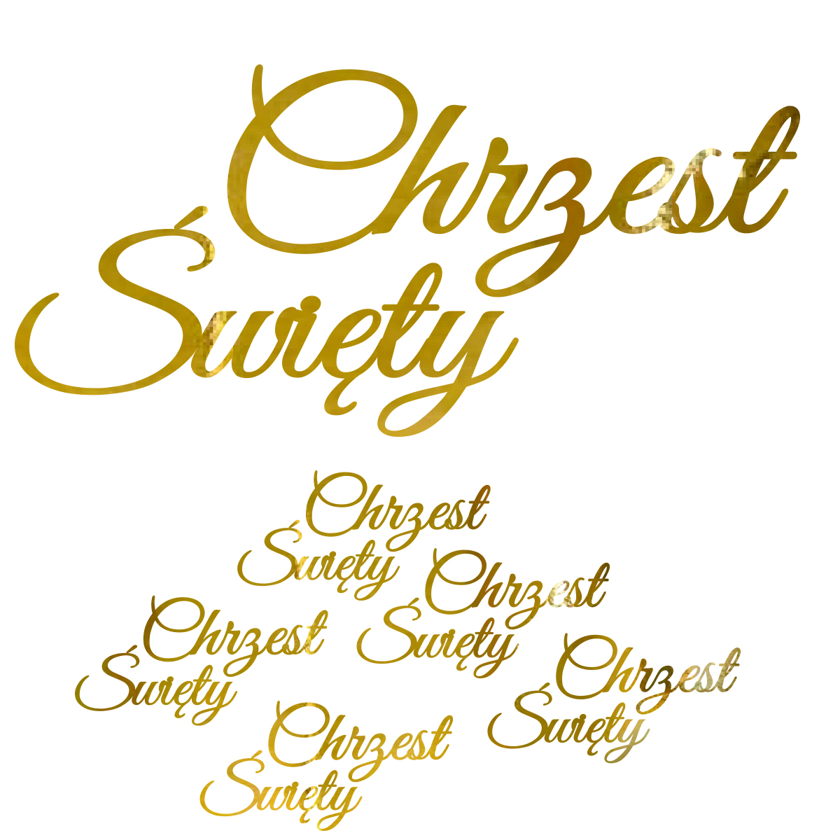 Złoty napis Chrzest Święty, scrapki, baza do makramy, zaproszeń, kartek, wycinanki, tekturki, dekor, zestaw 10 szt