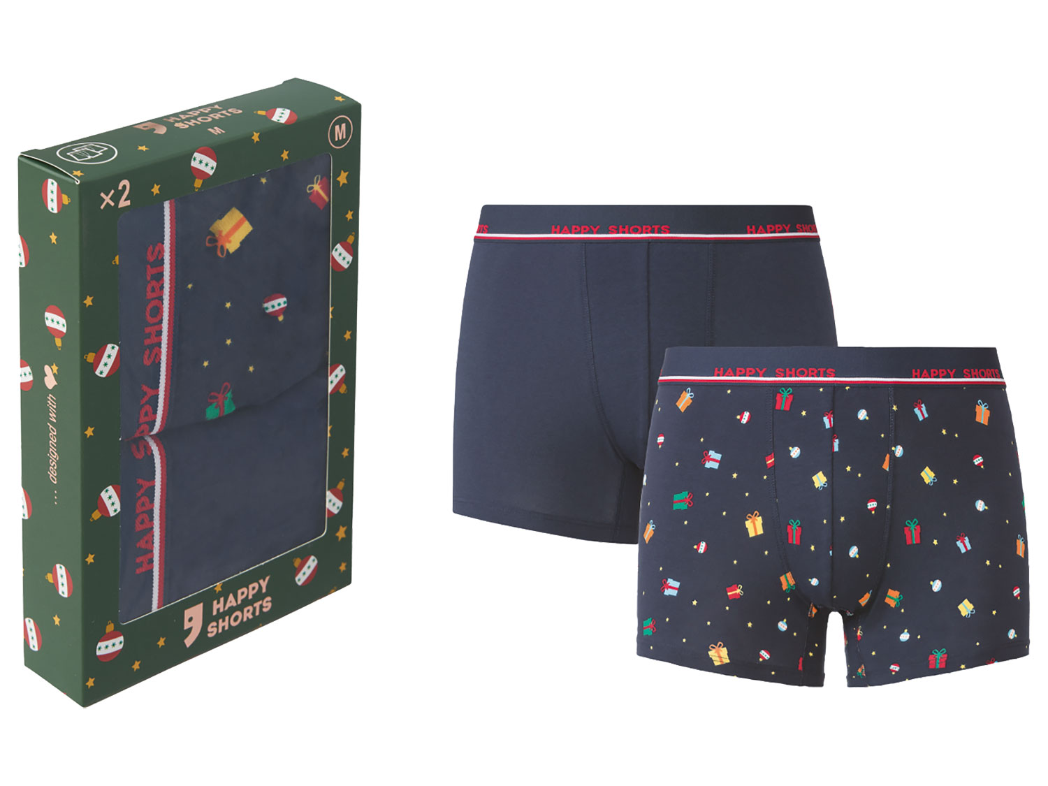 Happy Shorts Komplet 2 par bokserek świątecznych męskich Prezenty, L