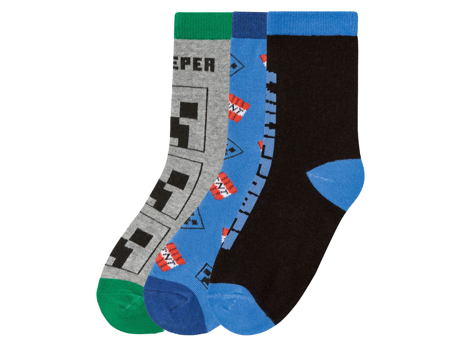 Minecraft Skarpetki dziecięce, 3 pary 23/26, Niebieski/szary/czarny