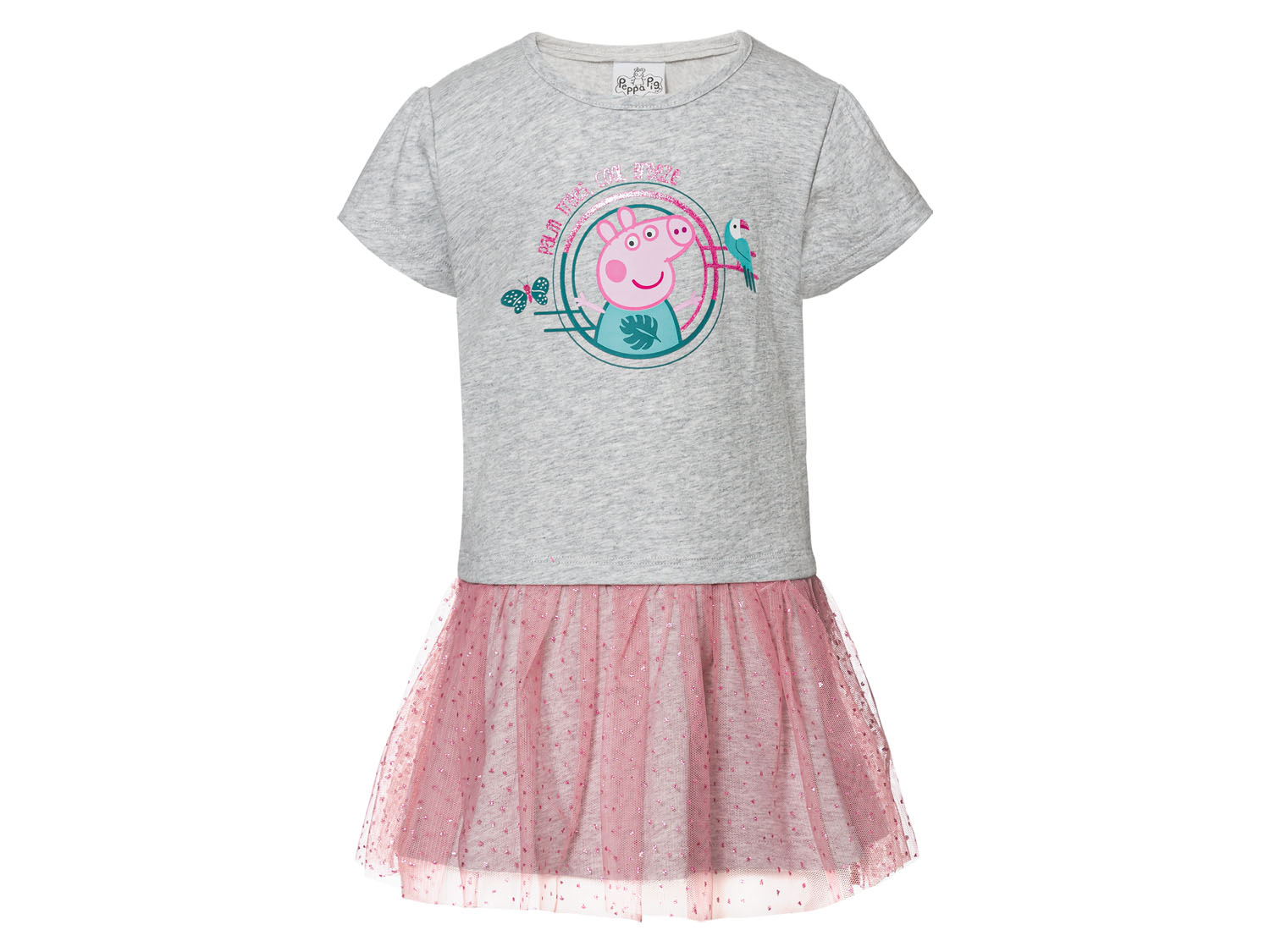 Sukienka dziewczęca z tiulową spódniczką, z bohaterami bajek 110/116, Wzór Świnka Peppa
