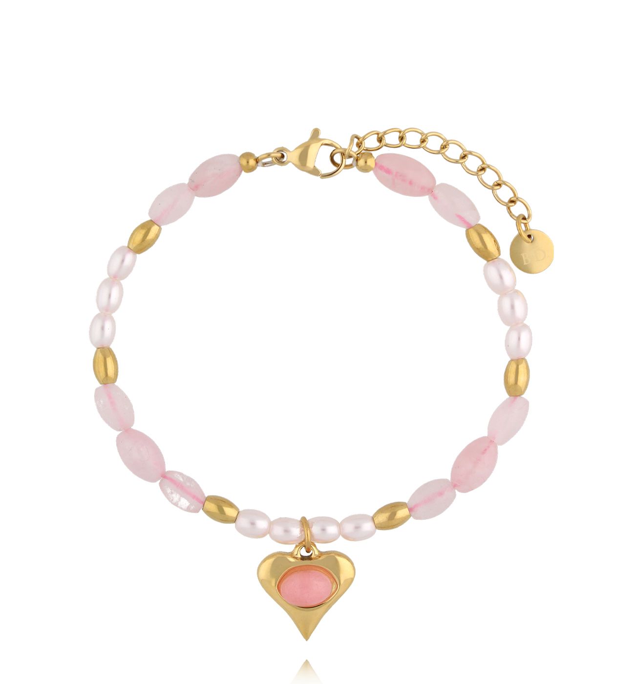Bransoletka z różowymi kamieniami i sercem - By Dziubeka