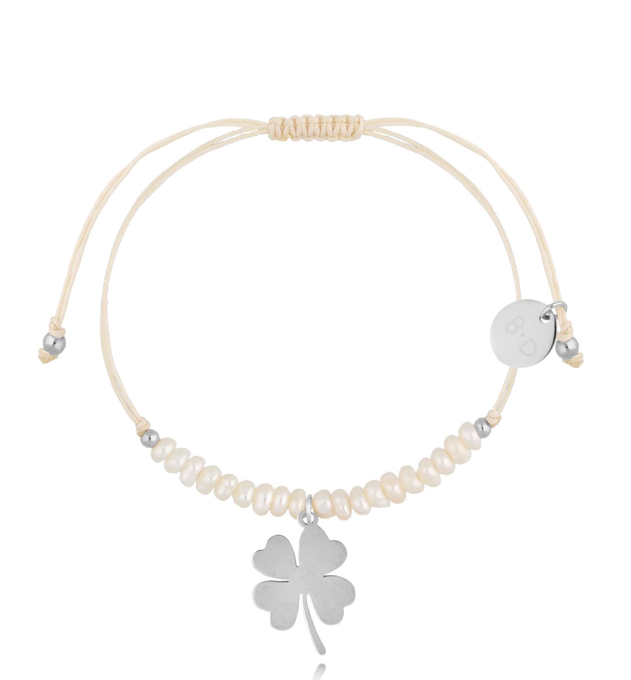 Bransoletka z perełkami i srebrną koniczynką Feliz BMT0060 - By Dziubeka