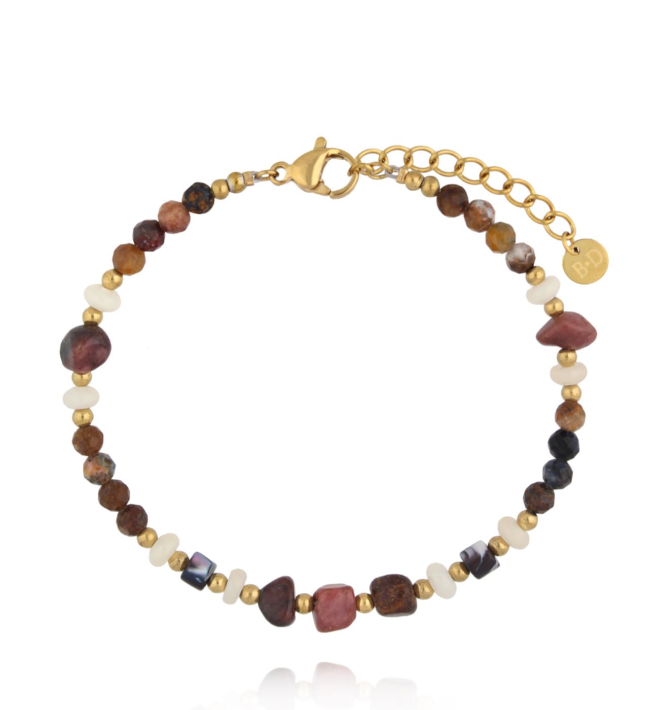 Bransoletka z naturalnych kamieni w odcieniach ziemi i złotych detali BEA0081