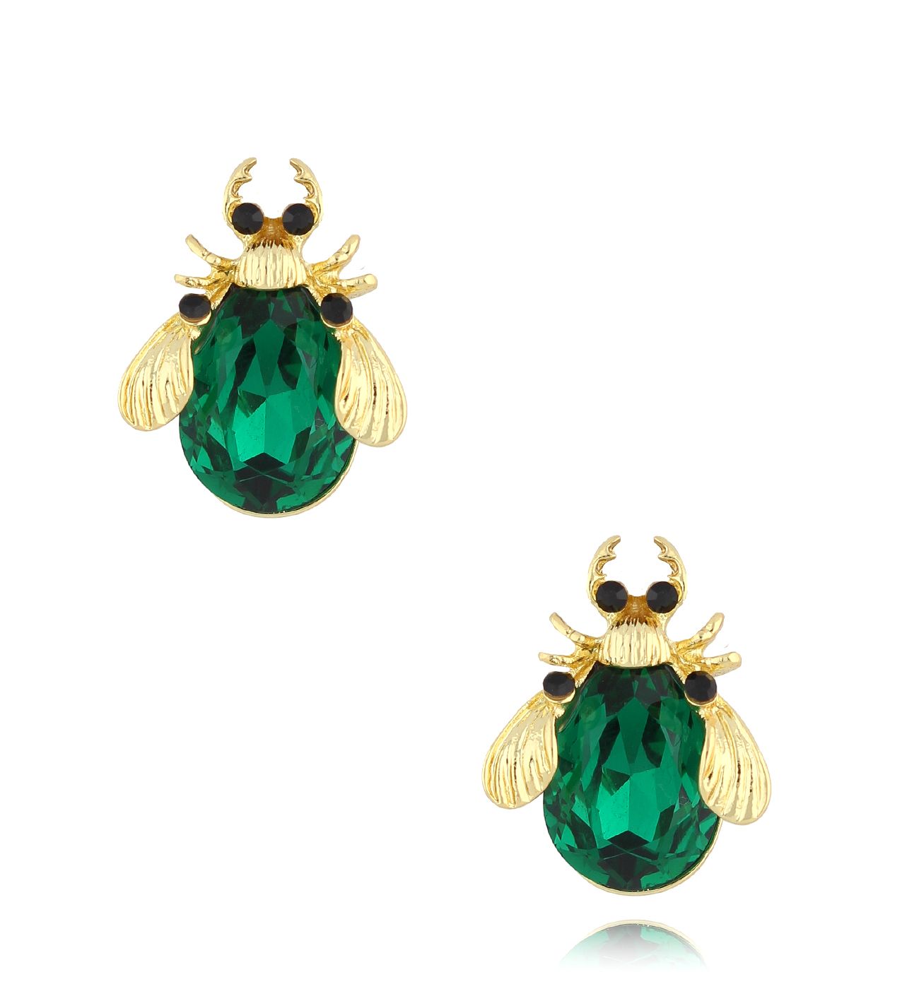 Kolczyki złote żuki z zielonymi kryształkami 7 - By Dziubeka