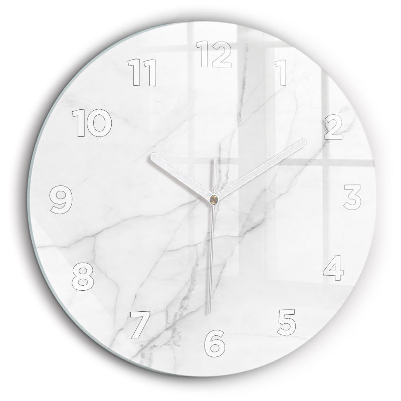 Zegar z białymi wskazówkami Wallfluent fi60 cm Dekoracyjny marmur Szklany 1 szt.
