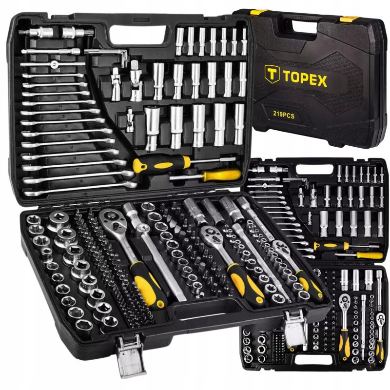 Zestaw kluczy nasadowych Topex 1/2", 3/8", 1/4" CrV 219 elementów 1 kpl.